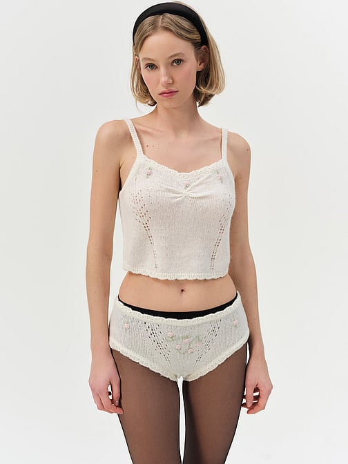 For Love & Lemons ブラトップ ショーツ フリル 上下セット 赤 For Love and Lemons：ランジェリー、ドレスなどを購入