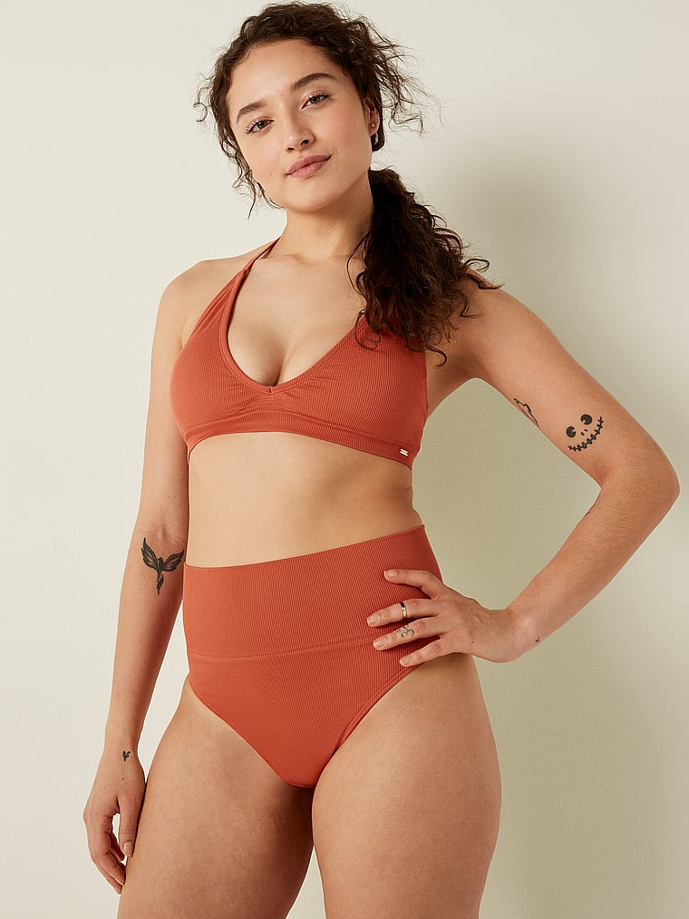 シームレス リブ ハイウエスト ビキニボトム Pink