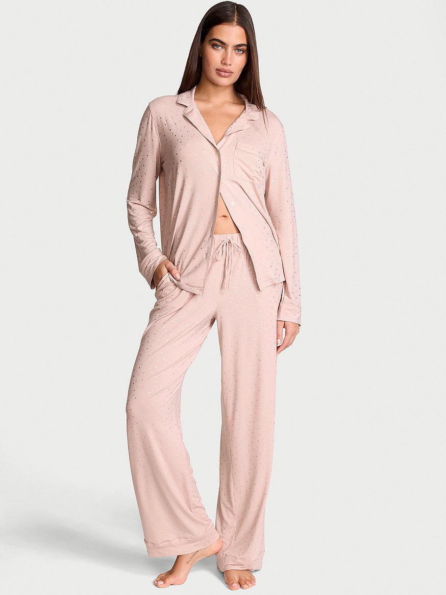 【Victoria's Secret】モダール ソフト パジャマセット ★送関込 モダール ソフト ロング パジャマセット, Pink Zinc シマーを