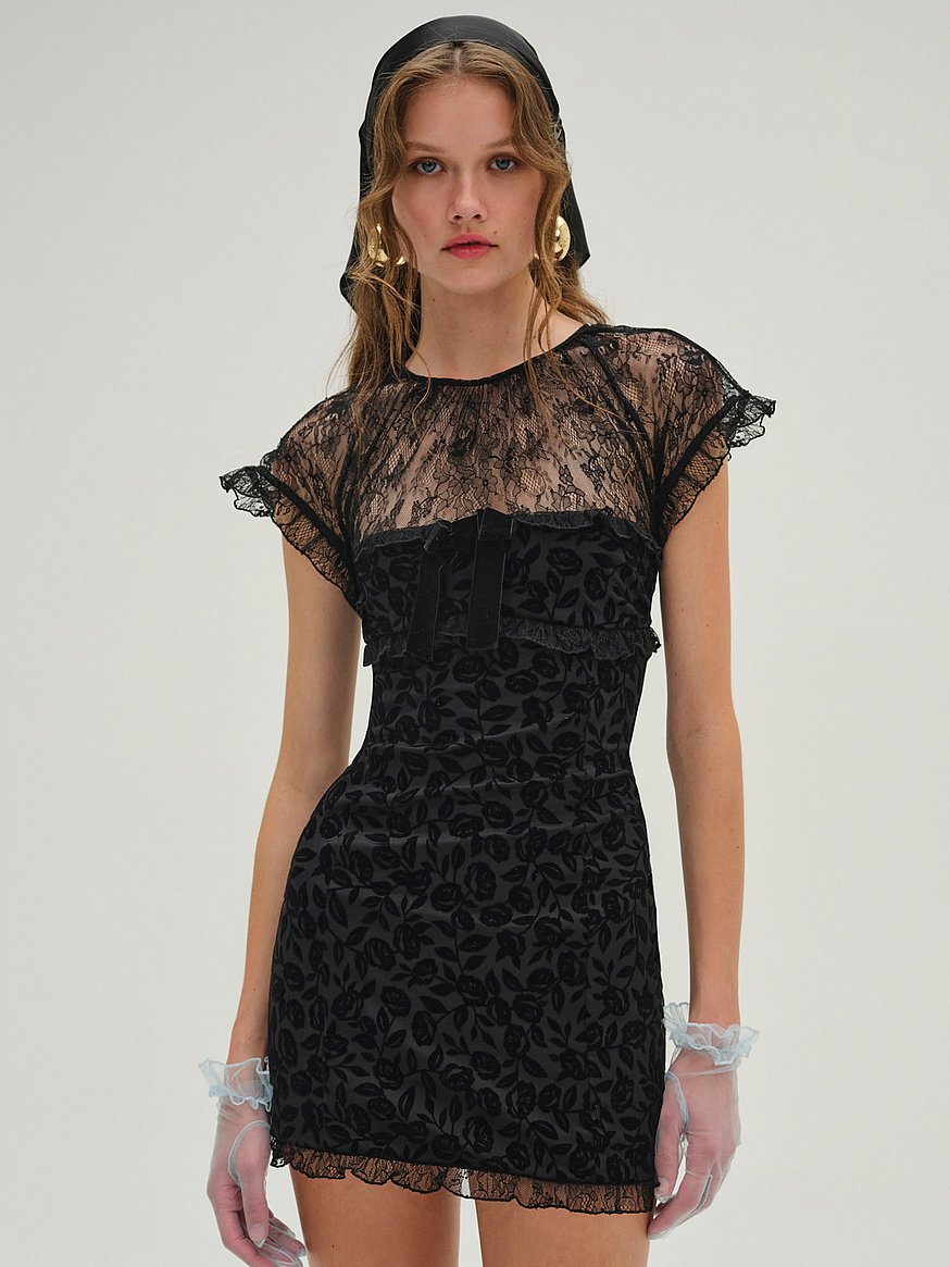 Buy ミッドナイト ベルベット ミニドレス, ブラック - Order Dresses 