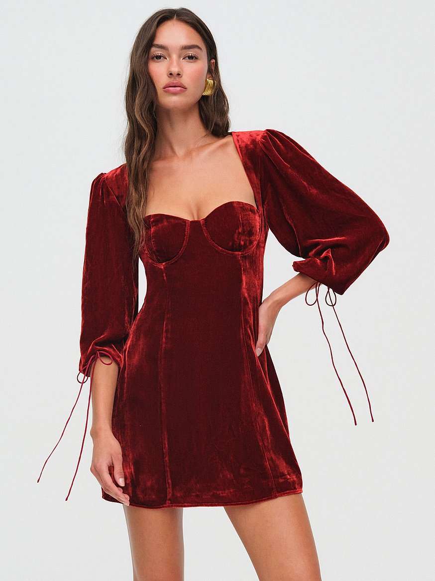 Buy Nadine ベルベット ビスチェ ミニドレス, レッド - Order Dresses 