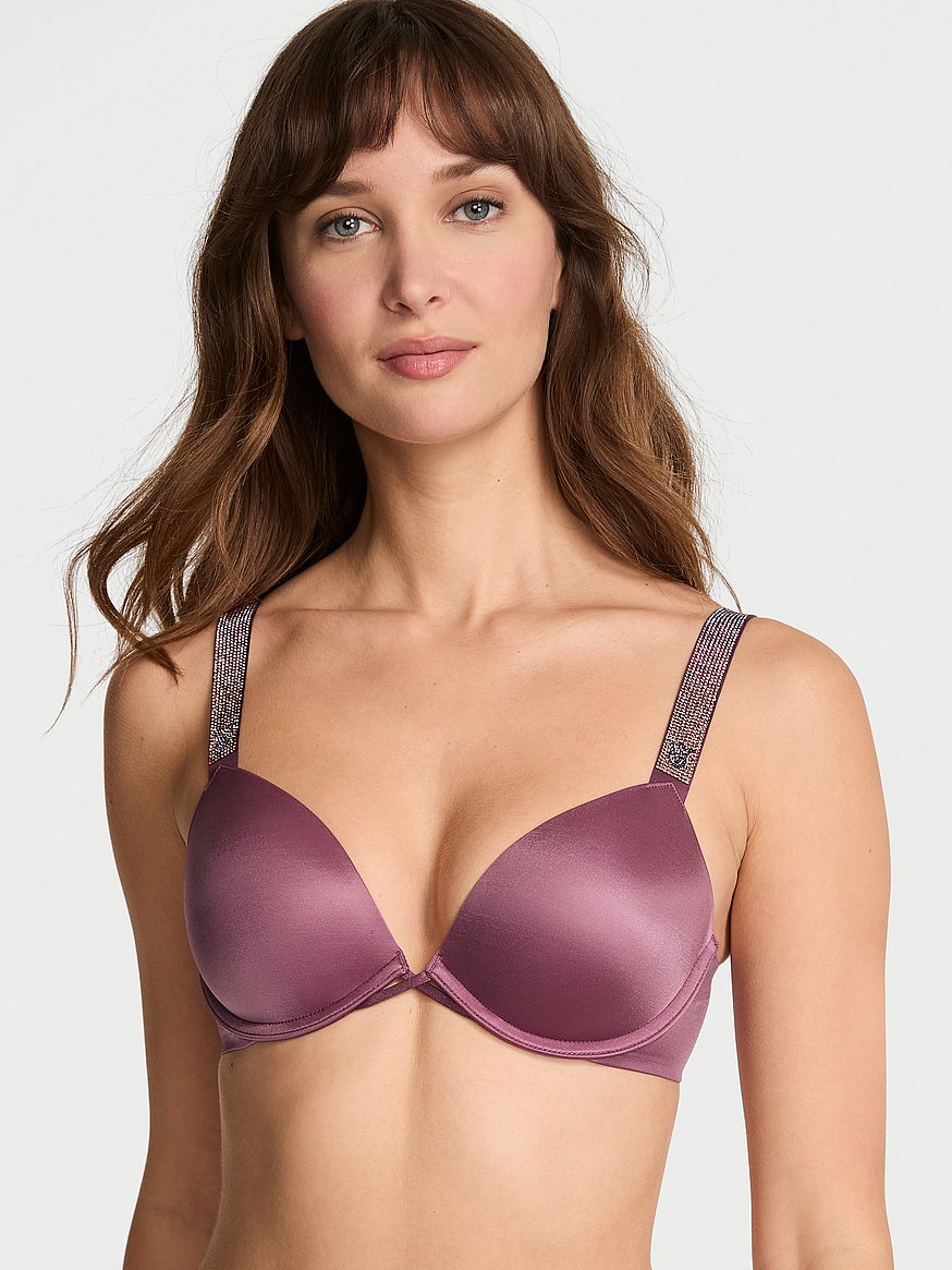 ロゴ シャイン ストラップ プッシュアップブラ をチェック、パープル