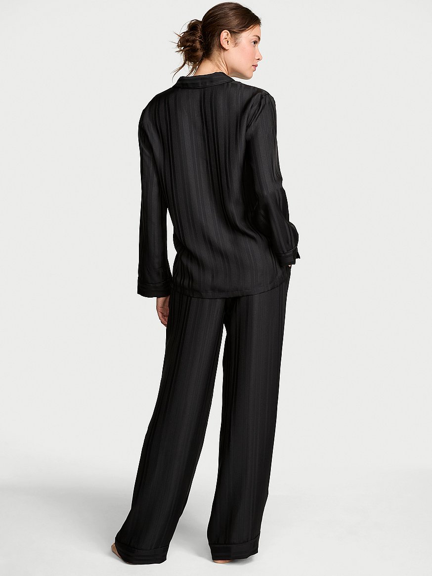 VICTORIA'S SECRET サテン ロング パジャマセット グレーズド サテン ロング パジャマセット, Black Stripe