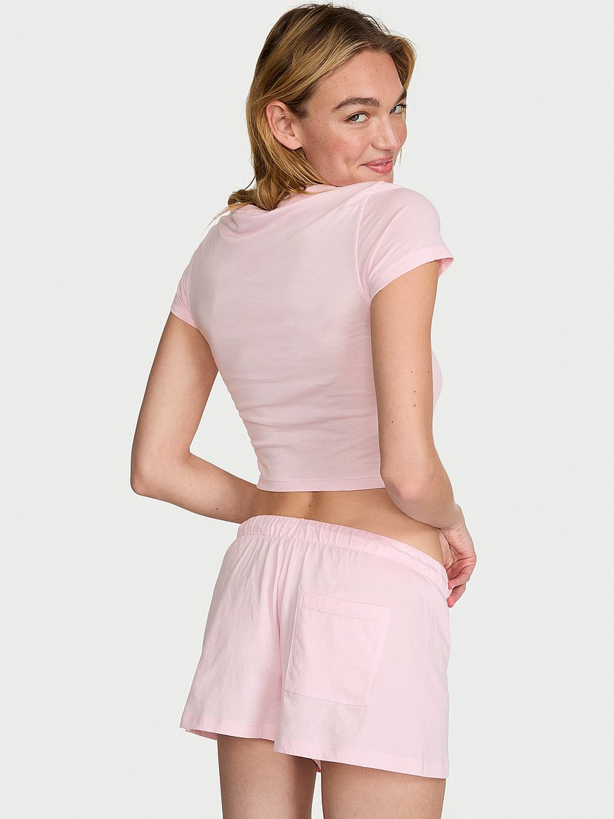 コットン100% ショートパンツ パジャマセット, バミューダ ピンクを 