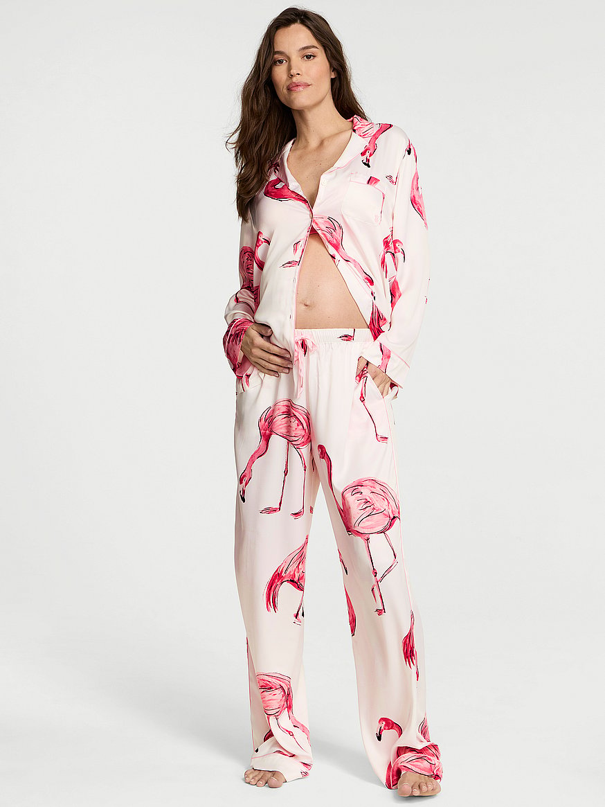 Victoria's Secret 白ラメパジャマセット シグネチャー サテン ロング パジャマセット, ココナッツ ホワイト