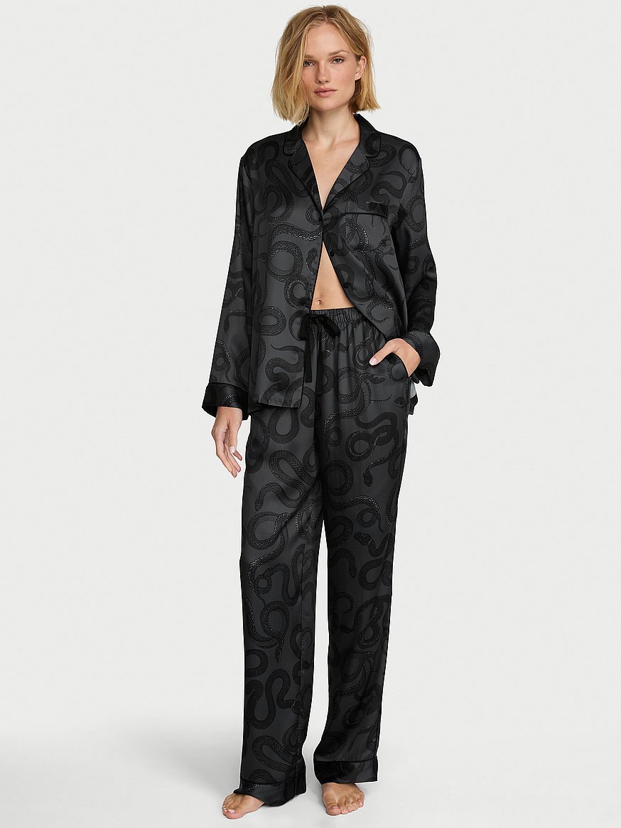VICTORIA'S SECRET シグネチャー サテン ロング パジャマセット シグネチャー サテン ロング パジャマセット, クラシック スモーク